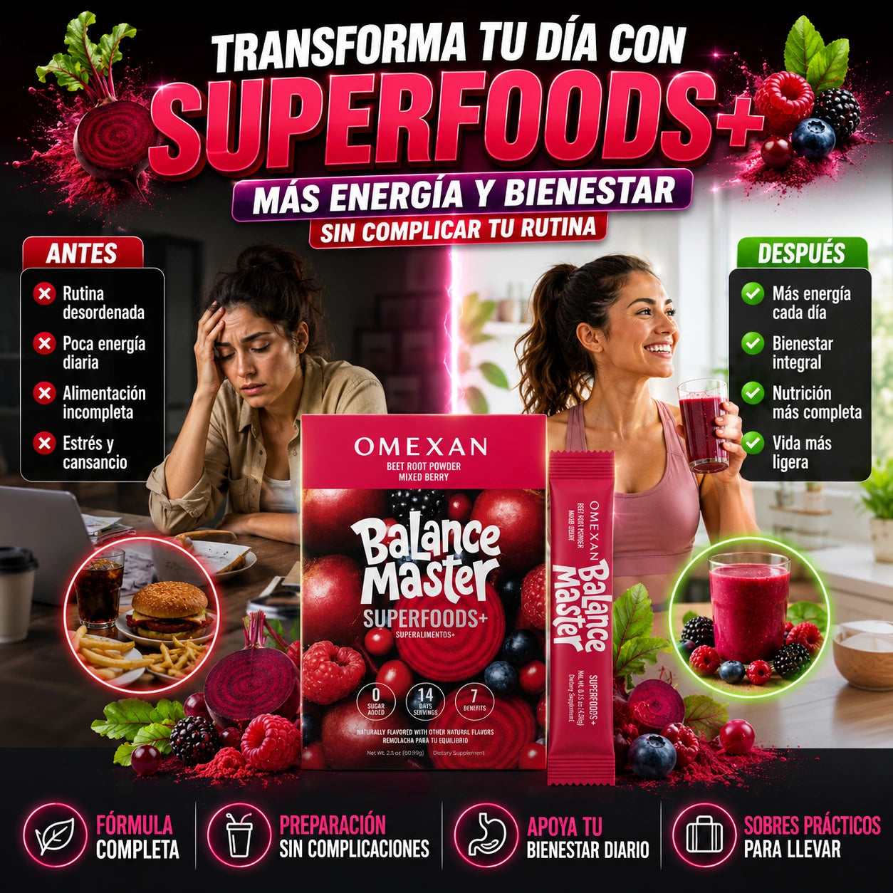 Balance Master Superfoods+ Betabel + Super Reds para hacer más fácil tu rutina diaria
