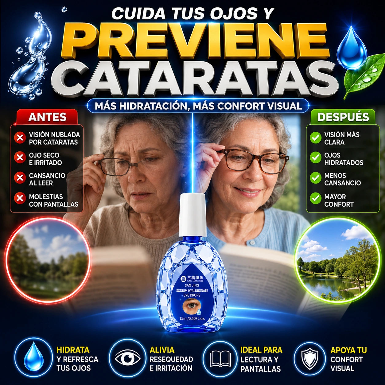San Jing® Hidratación y confort diario para ojos secos y cansados (Cataratas)💧